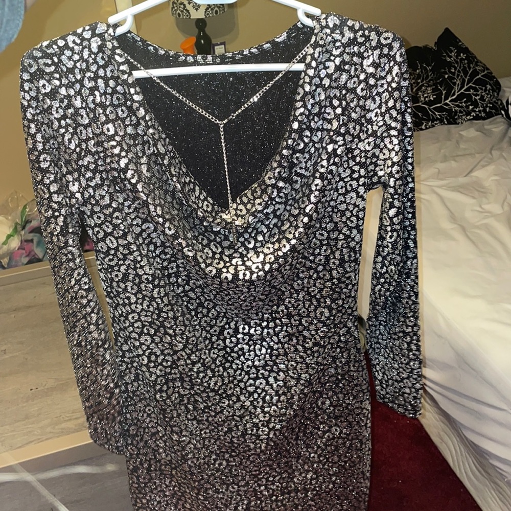 Michael Kors black/silver leopard cocktail dress